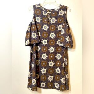 Ces Lemme Womens Midi Dress Brown Floral‎ Size Large Lagenlook Work Office